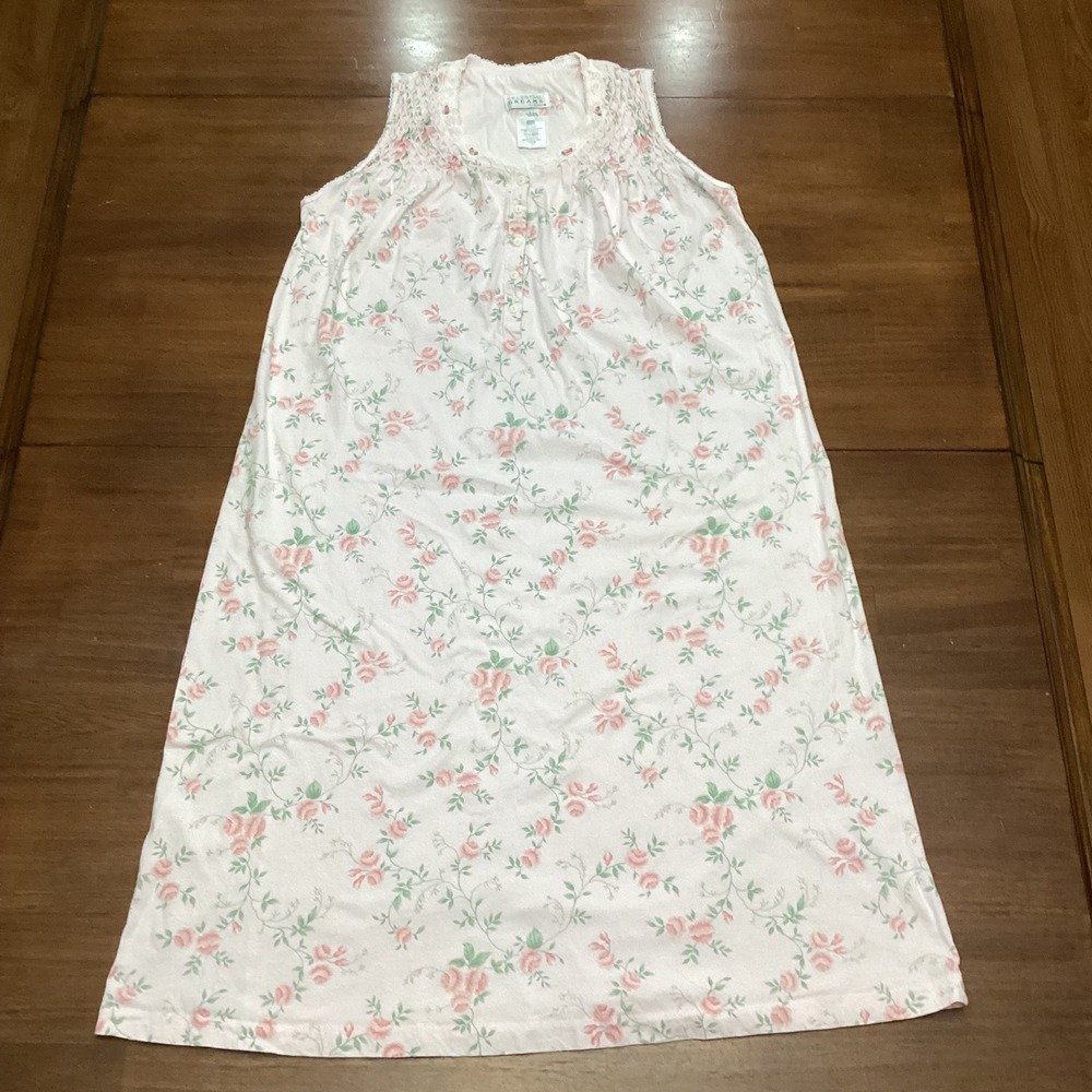 Celestial Dreams Pink Smocked Granny Nightgown Sleeveless Midi Medium Flaw - Picture 3 of 8